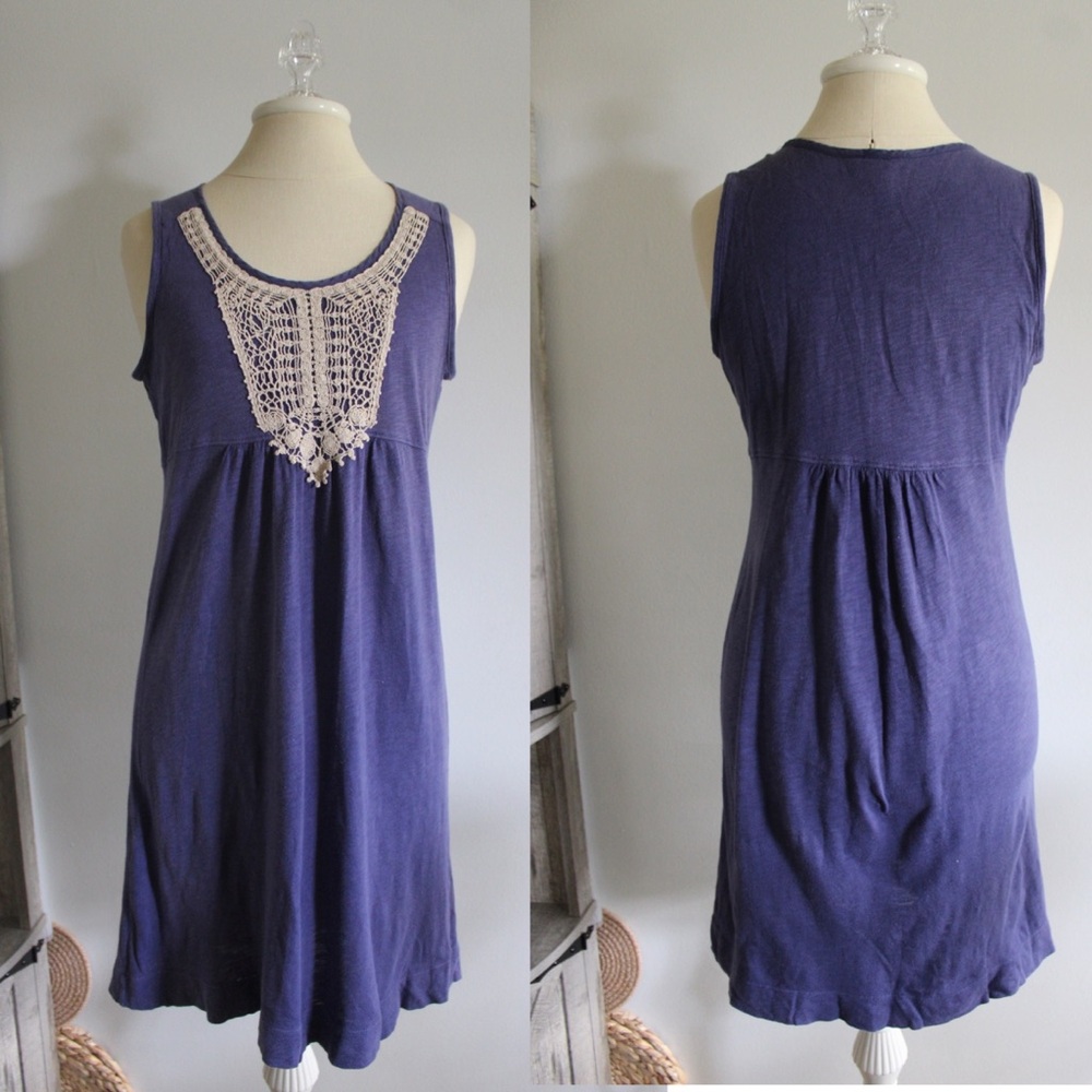 Eddie Bauer Loose Fit Crochet Lace Neckline Midi Dress Petite Small
